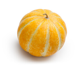 Orange melon fresh close up vibrant color overhead front view arrangement isolated on white background studio shot