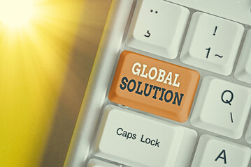Writing note showing Global Solution. Business concept for prototypes that may resolve different...