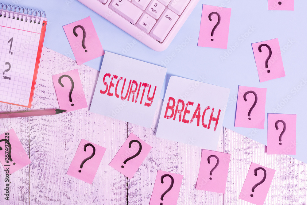 Aufkleber word writing text security breach. business photo showcasing unauthorized access of data gained by a