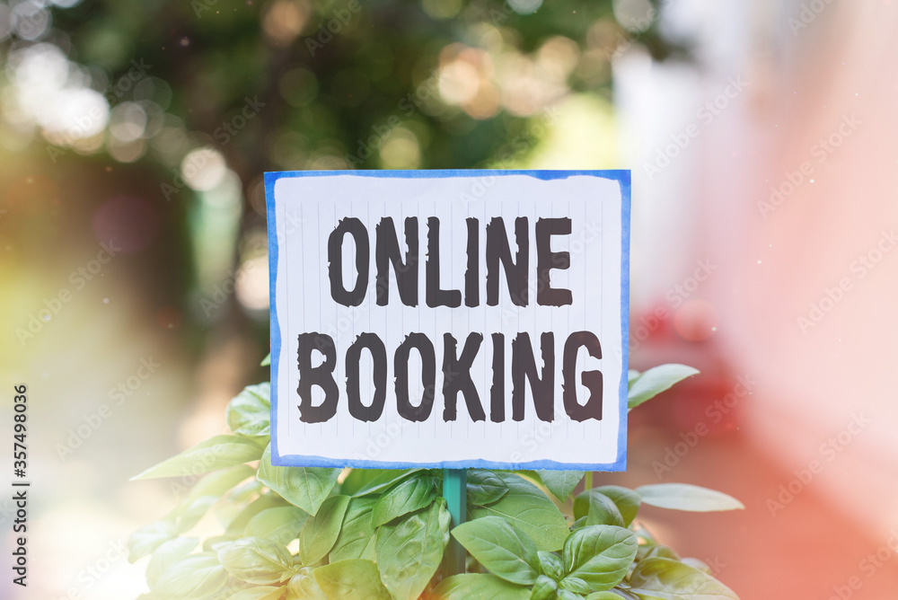 Poster writing note showing online booking. business concept for allows consumers to reserve for activity t
