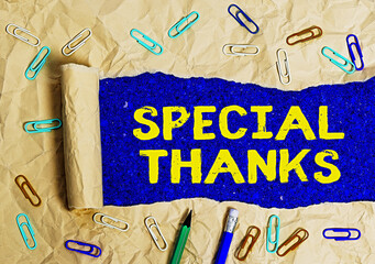 Conceptual hand writing showing Special Thanks. Concept meaning appreciating something or someone in a most unique way © A