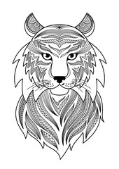 Tiger doodle coloring book page. Antistress for adult. Zentangle style. Chinese symbol of the year the tiger in the eastern horoscope.