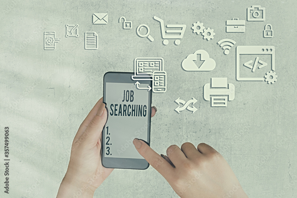 Poster writing note showing job searching. business concept for listing the possible occupation that you ar