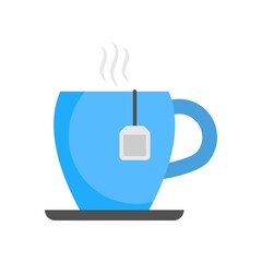 Hot tea cup icon in flat design style. Instant tea with tea bag symbol.