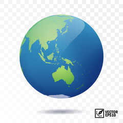 3D isolated vector earth, globe with view of the continents of Australia and Eurasia