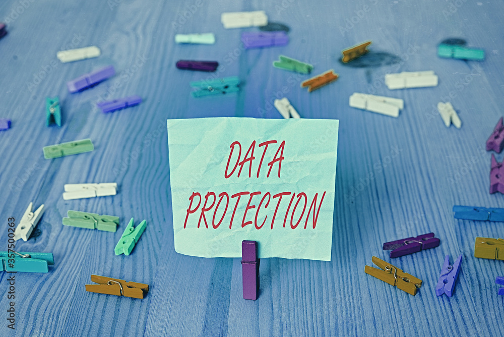 Poster writing note showing data protection. business concept for safeguarding information away from a poss