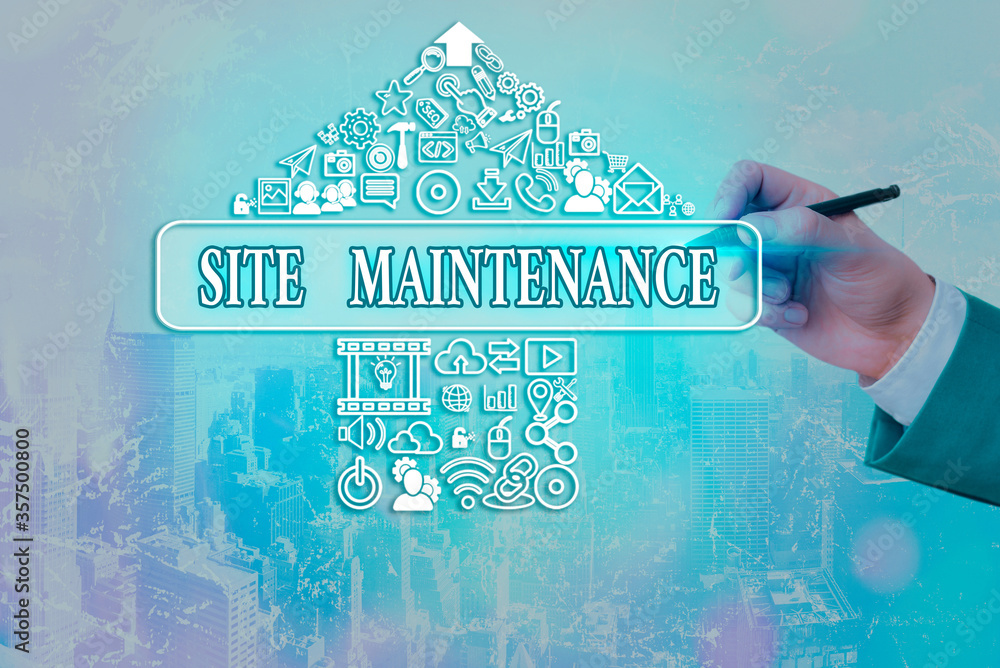 Fototapete Handwriting text writing Site Maintenance. Conceptual photo Monitoring and regularly checking your website for issues