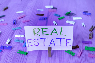 Word writing text Real Estate. Business photo showcasing total property consisting of both natural...