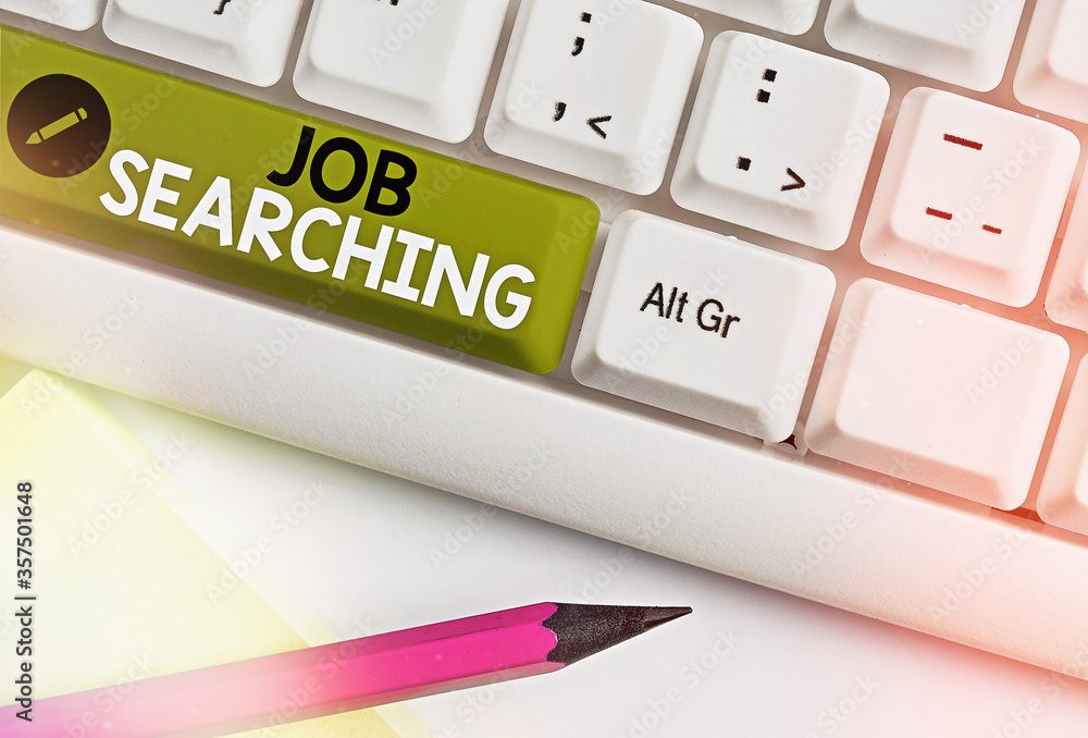 Poster writing note showing job searching. business concept for listing the possible occupation that you ar