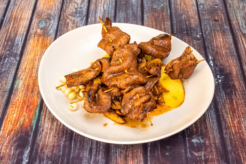 Delicious plate of Peruvian-style anticuchos