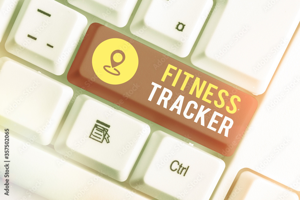 Poster writing note showing fitness tracker. business concept for a monitoring device that records any heal