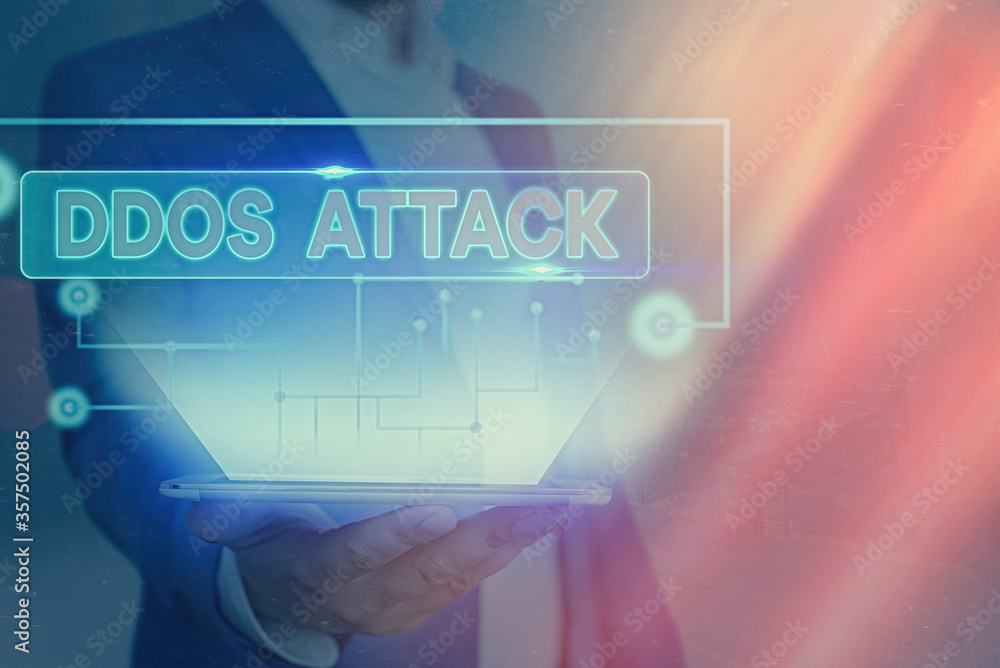 Poster handwriting text ddos attack. conceptual photo disturbed access to the normal server caused by malic