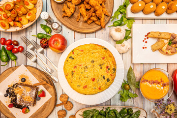 table with dishes of Mediterranean food