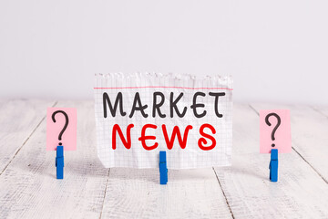 Conceptual hand writing showing Market News. Concept meaning news content made for convincing...