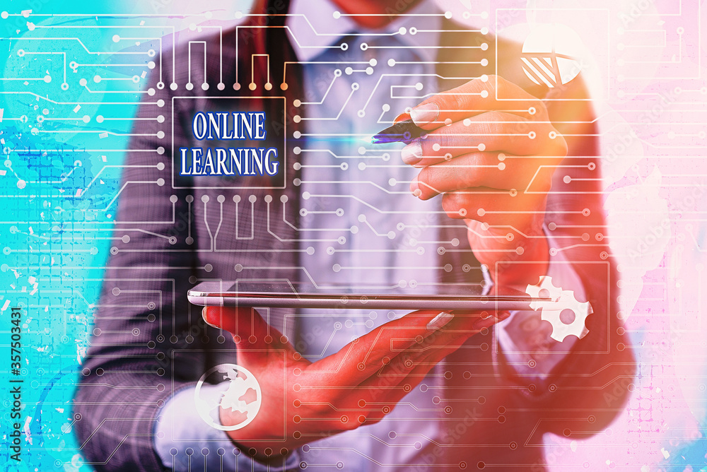 Aufkleber text sign showing online learning. business photo text taking a course that can be accessed over the