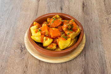 Patatas bravas typical of Spain