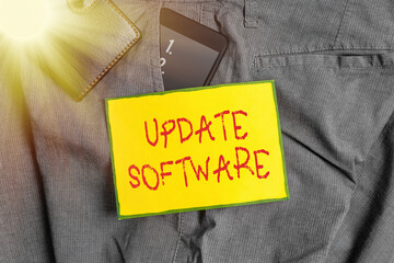 Conceptual hand writing showing Update Software. Concept meaning an application patch fixing the...
