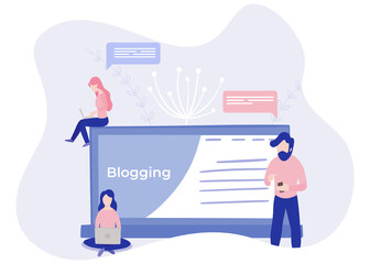 Blogger girl, freelancer woman. Video channel website, new content technology. Blogging miniature vector illustration.