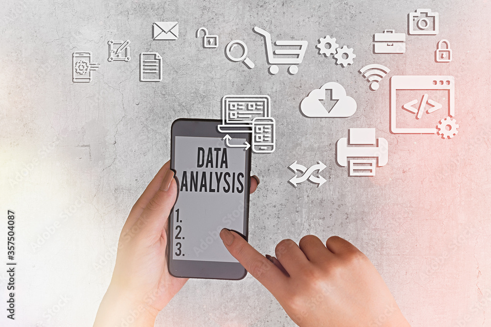 Poster writing note showing data analysis. business concept for business intelligence and analytics with a 