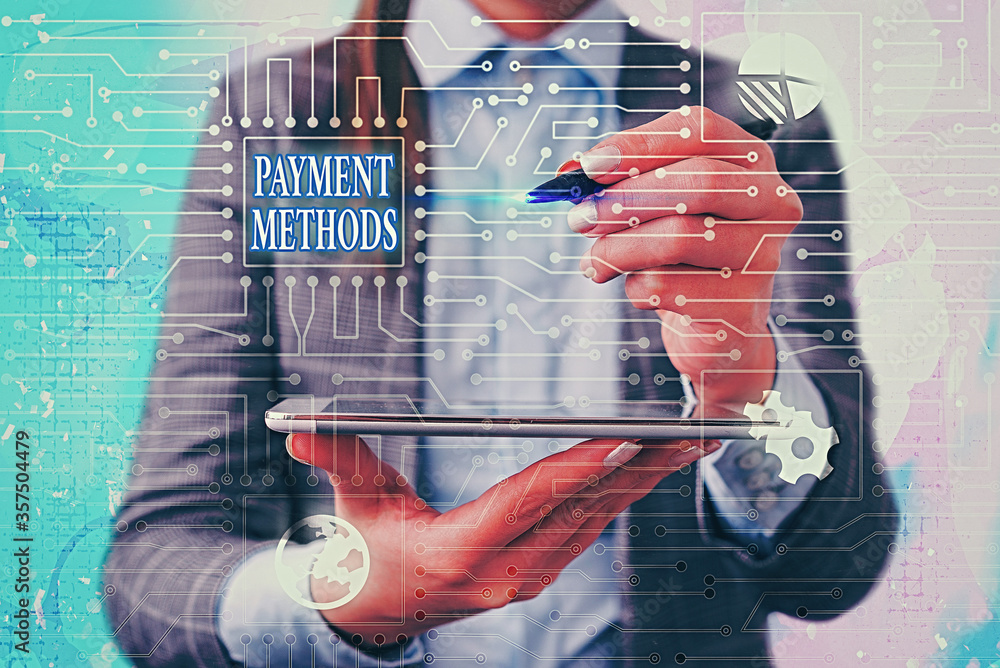 Poster text sign showing payment methods. business photo text several ways utilized to compensate a purchas