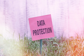 Writing note showing Data Protection. Business concept for safeguarding information away from a...