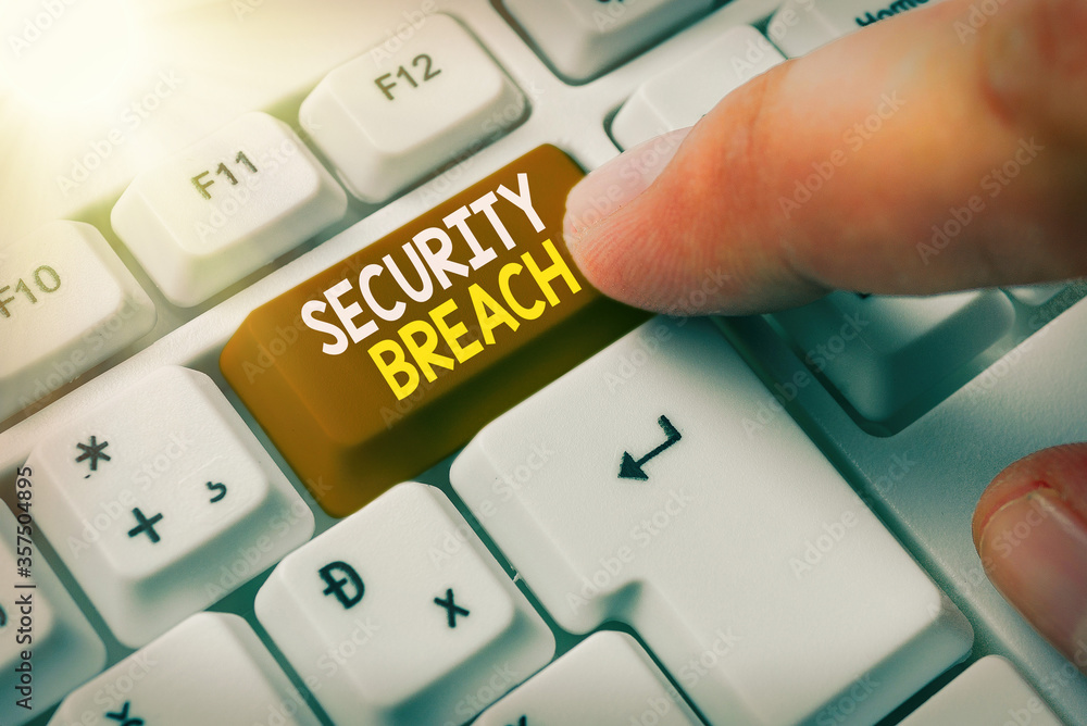 Poster conceptual hand writing showing security breach. concept meaning unauthorized access of data gained 
