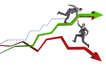 Businessman saving competitor during the crisis