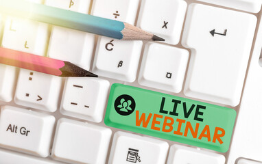 Conceptual hand writing showing Live Webinar. Concept meaning Internet Education Chat Chatting on...