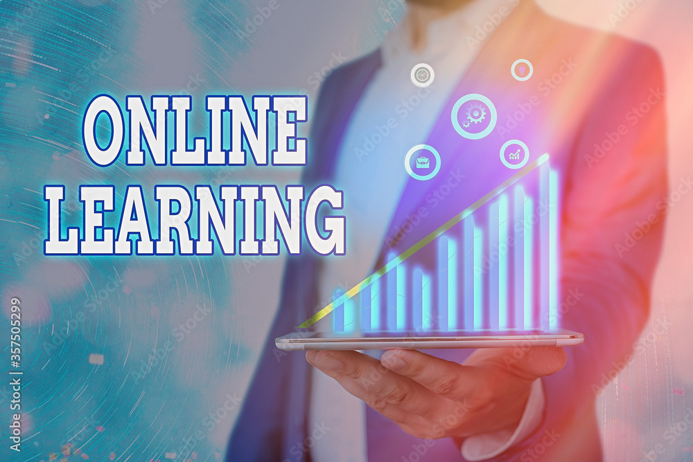 Poster handwriting text writing online learning. conceptual photo taking a course that can be accessed over