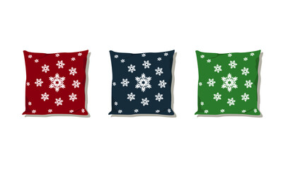 Set of pillows decorated with decorative elements in the form of snowflakes