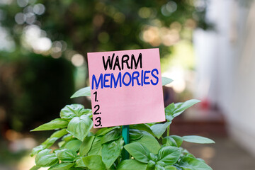 Text sign showing Warm Memories. Business photo showcasing reminiscing the unforgettable collection...