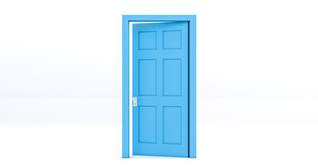 blue Open door isolated on white background.. 3d rendering