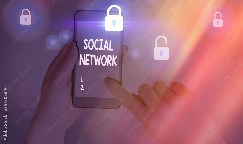 Poster writing note showing social network. business concept for a framework of individual linked by intera