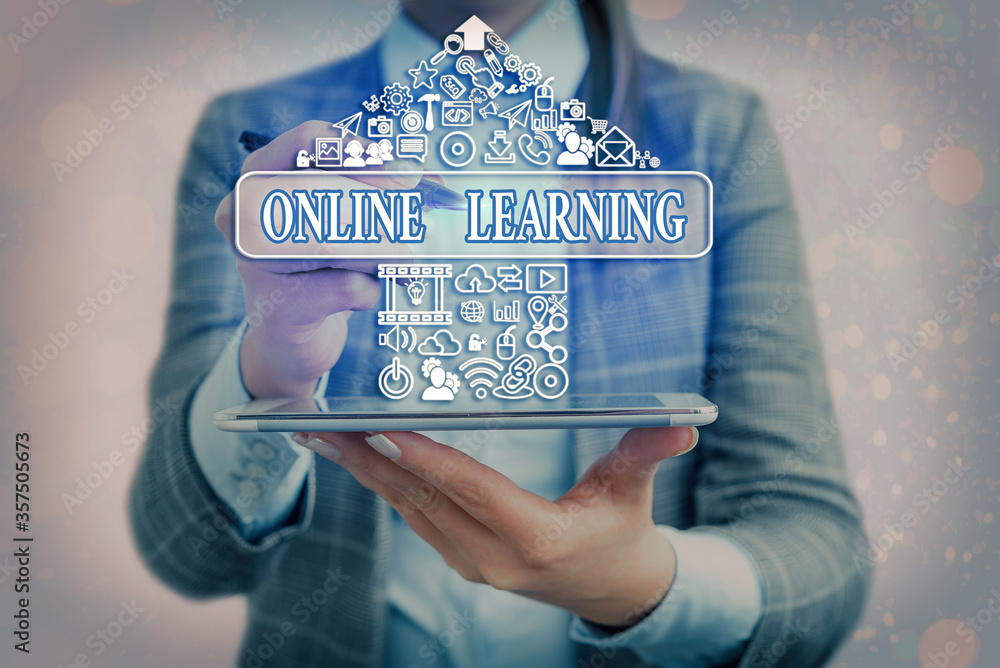 Poster handwriting text writing online learning. conceptual photo taking a course that can be accessed over