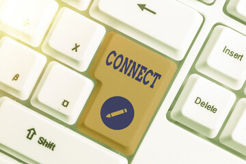 Word writing text Connect. Business photo showcasing to join or fasten together usually by...