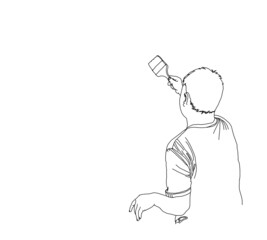 the man painting with brush on the white color background  ,vector art design illustration 