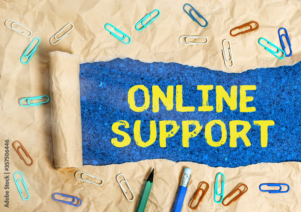 Poster conceptual hand writing showing online support. concept meaning range of services which helps in sol