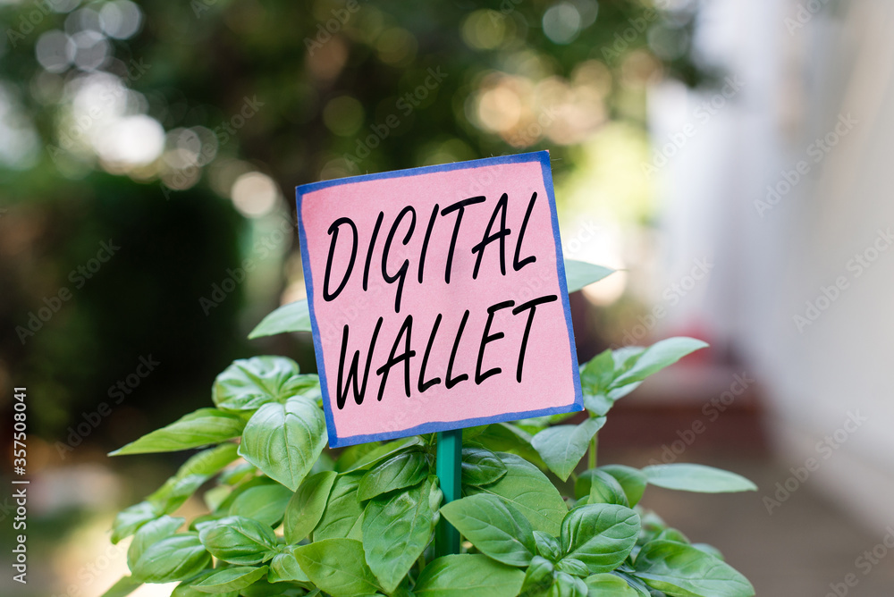 Poster writing note showing digital wallet. business concept for a financial account that allows creating a