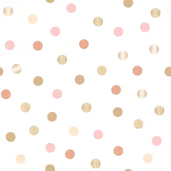 Gordijnen Goud roze polka dots naadloze patroon, romantisch, Kerstmis naadloze textuur, vector © pufanya
