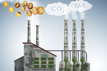 Carbon tax concept with industrial plant - 3d rendering