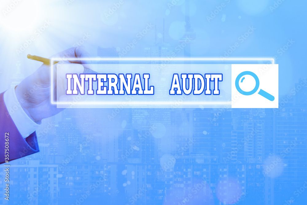 Poster text sign showing internal audit. business photo showcasing evaluates the objective assurance to imp