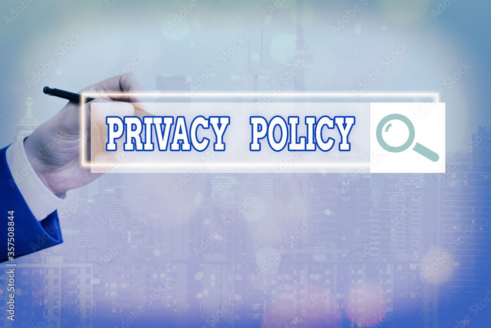 Poster text sign showing privacy policy. business photo showcasing documentation regarding the management o