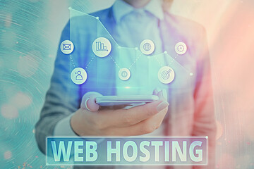 Text sign showing Web Hosting. Business photo showcasing business allowing access to a server to...