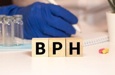 BPH Benign Prostatic Hyperplasia word made with building blocks, BPH word as medical concept.
