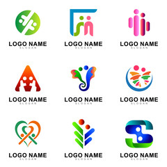 set of colorful people logo design for family care,healthy life,kid adoption,education school,clinic icon and human social relationship