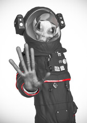 alien astronaut is saying hey stop there