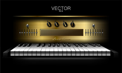 Realistic virtual synthesizer for recording studios. Piano. Vector.
