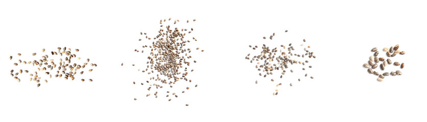 Set of chia seeds on white background, top view. Banner design