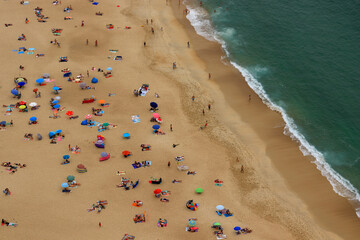 Aerial view of Nazare beach in Leiria, Portugal