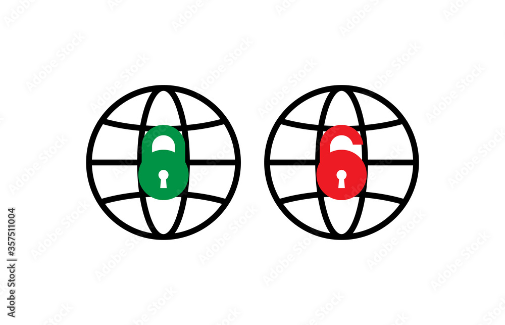 Poster lock and unlock padlock icon. globe icon with padlock . web security concept icons set